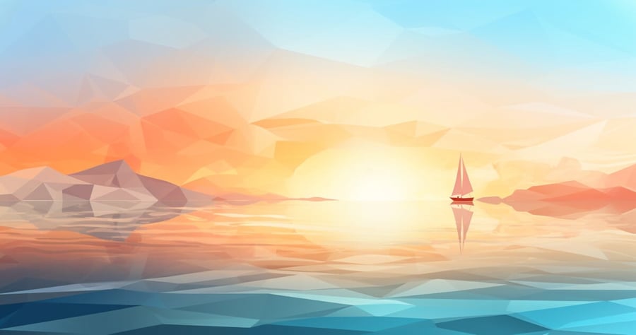 image of a small boat sailing in a big body of water during sun set