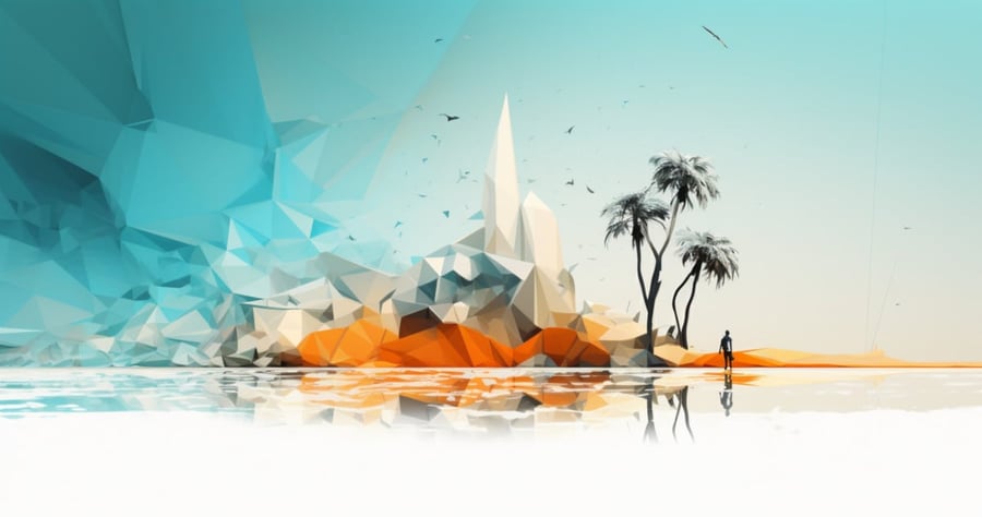 Abstract image of a person near an island representing the challenges involved in building RAG systems. 