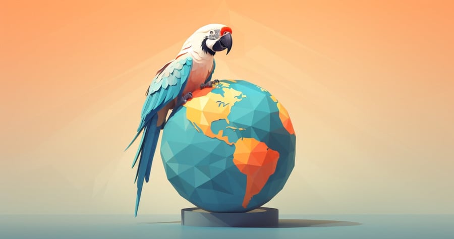 Image of a Parrot standing on top of planet earth