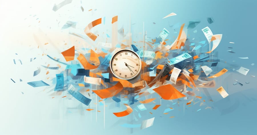 Image of a clock surrounded by money notes