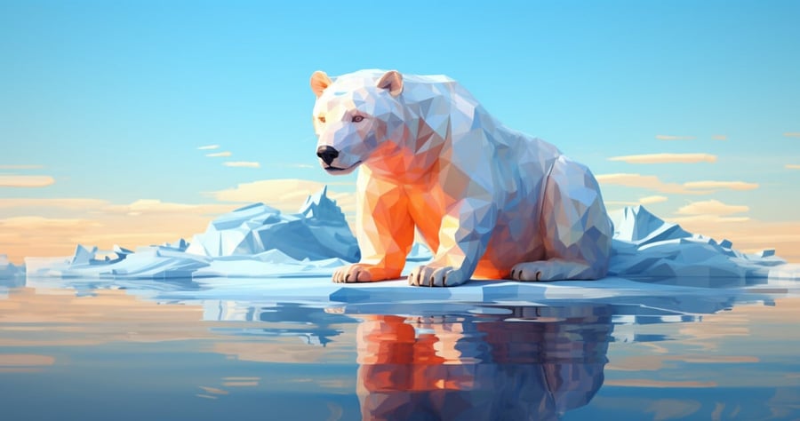 Abstract image of a polar bear stuck on floating ice, setting the tone for the issues involved in using LLMs for search.  