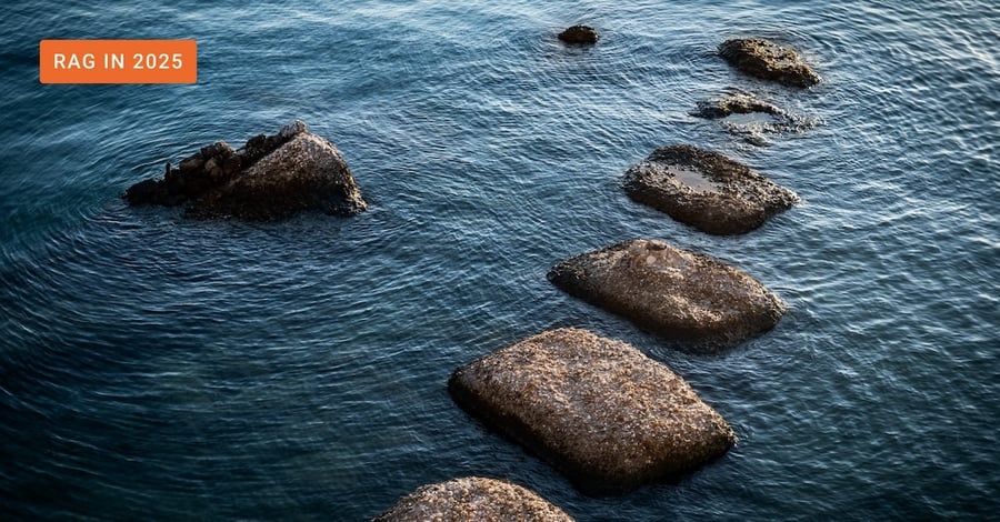 Stepping stones across a lake symbolizing the state of retrieval augmented generation (RAG) on the road to agentic AI 