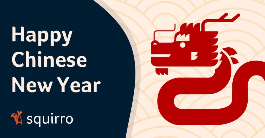 Happy Chinese New Year 2024, image of a dragon and Dorian Selz CEO of Squirro