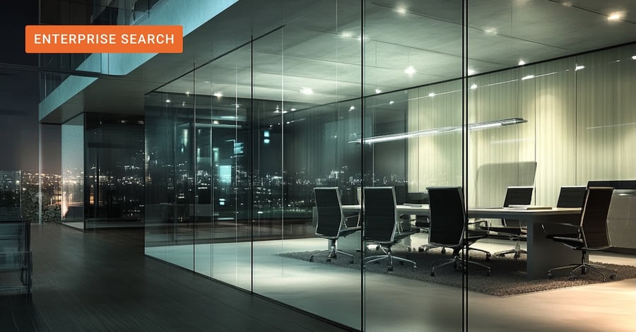 An empty office room after working hours, made possible by efficiency gains from semantic enterprise search.