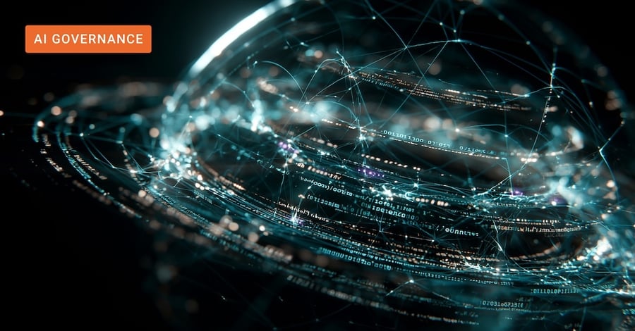 Abstract digital network visualization with layered data streams and glowing connection nodes on a dark background, header image for an article on sovereign AI infrastructure and vendor evaluation.