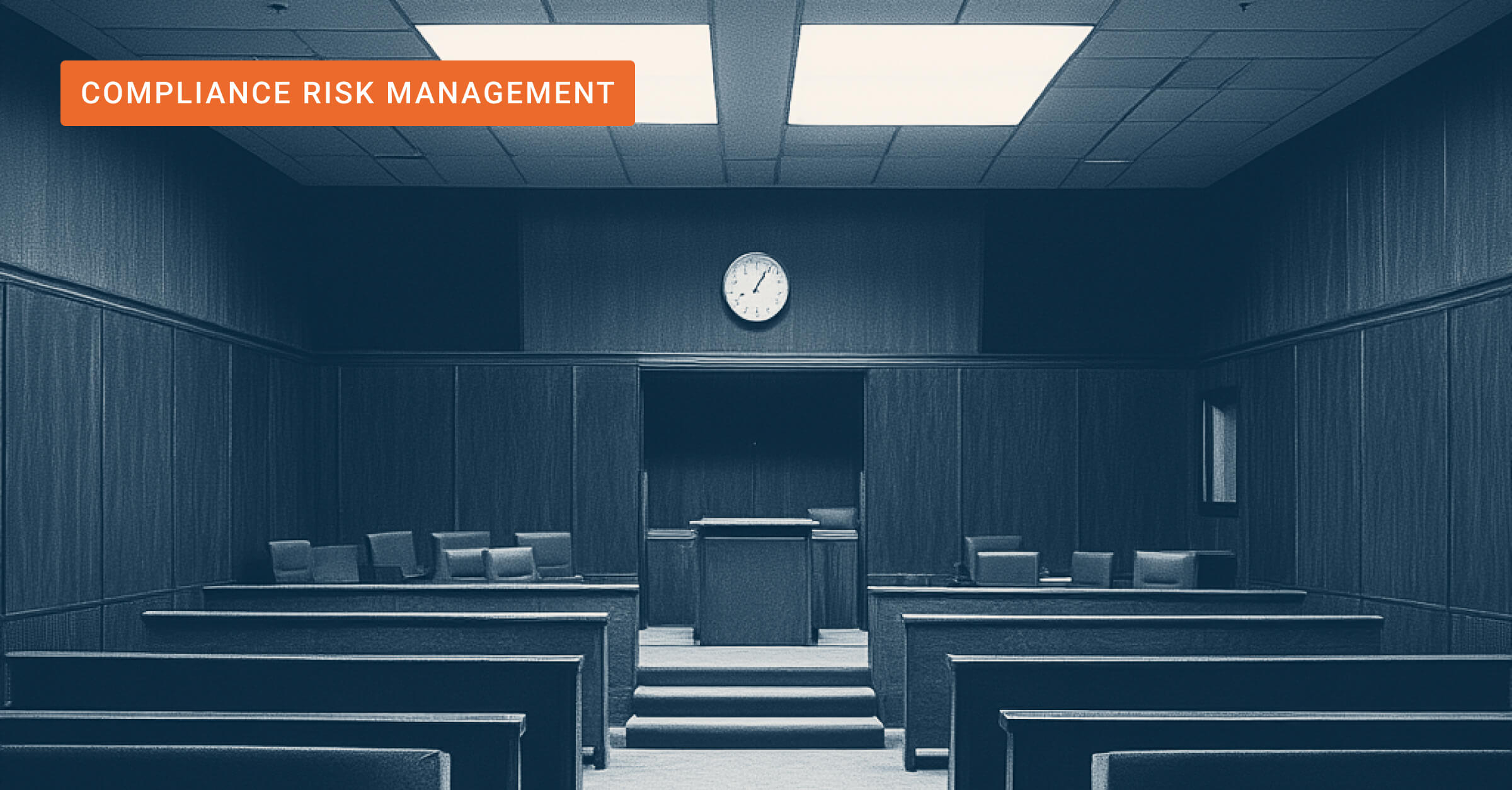 An image of a courtroom, symbolizing the legal importance of carefully navigating compliance risk management. 