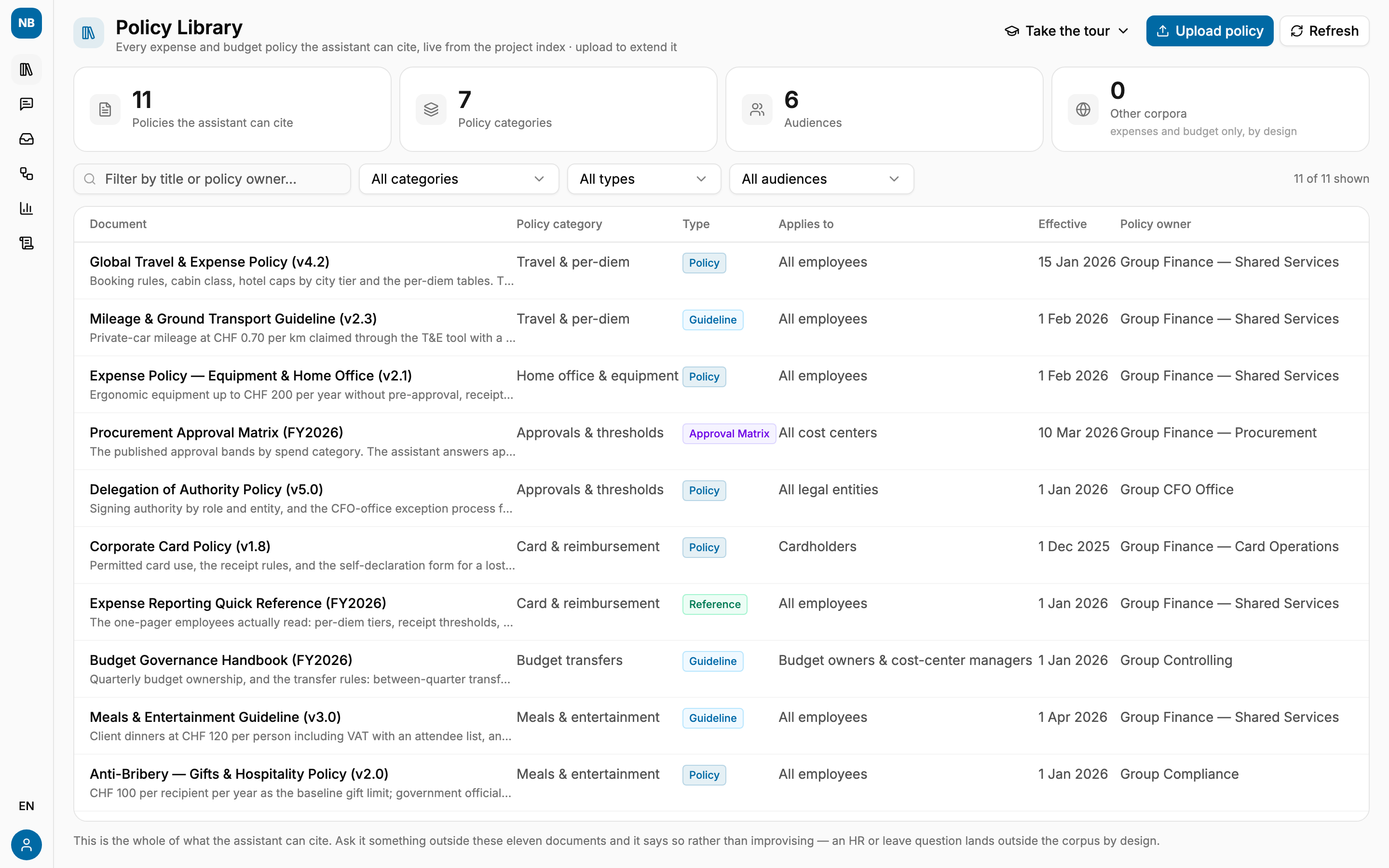 Expense & Budget Policy Agent - live demo, ready to play